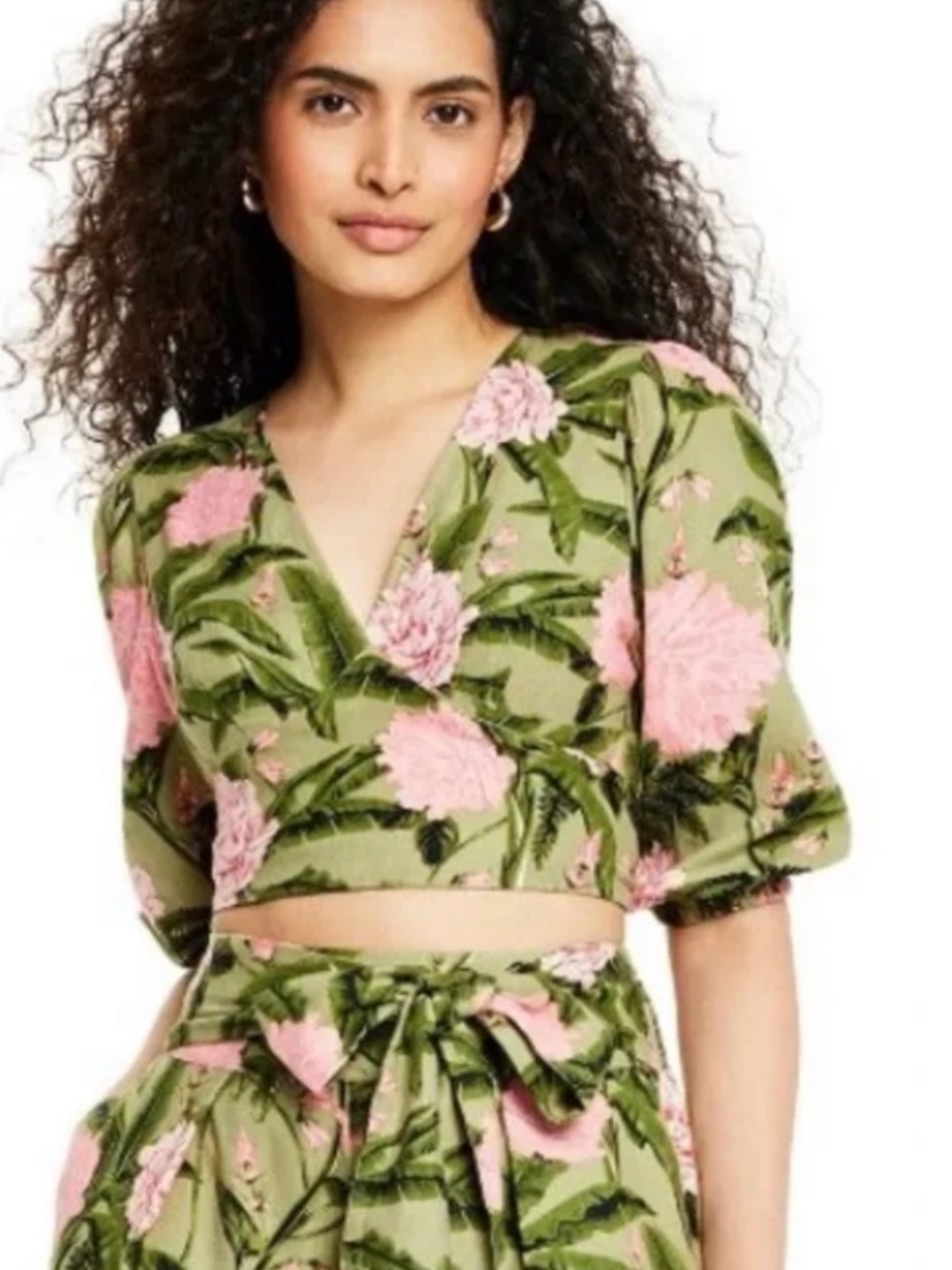 Agua Bendita Green and Pink Floral Blouse